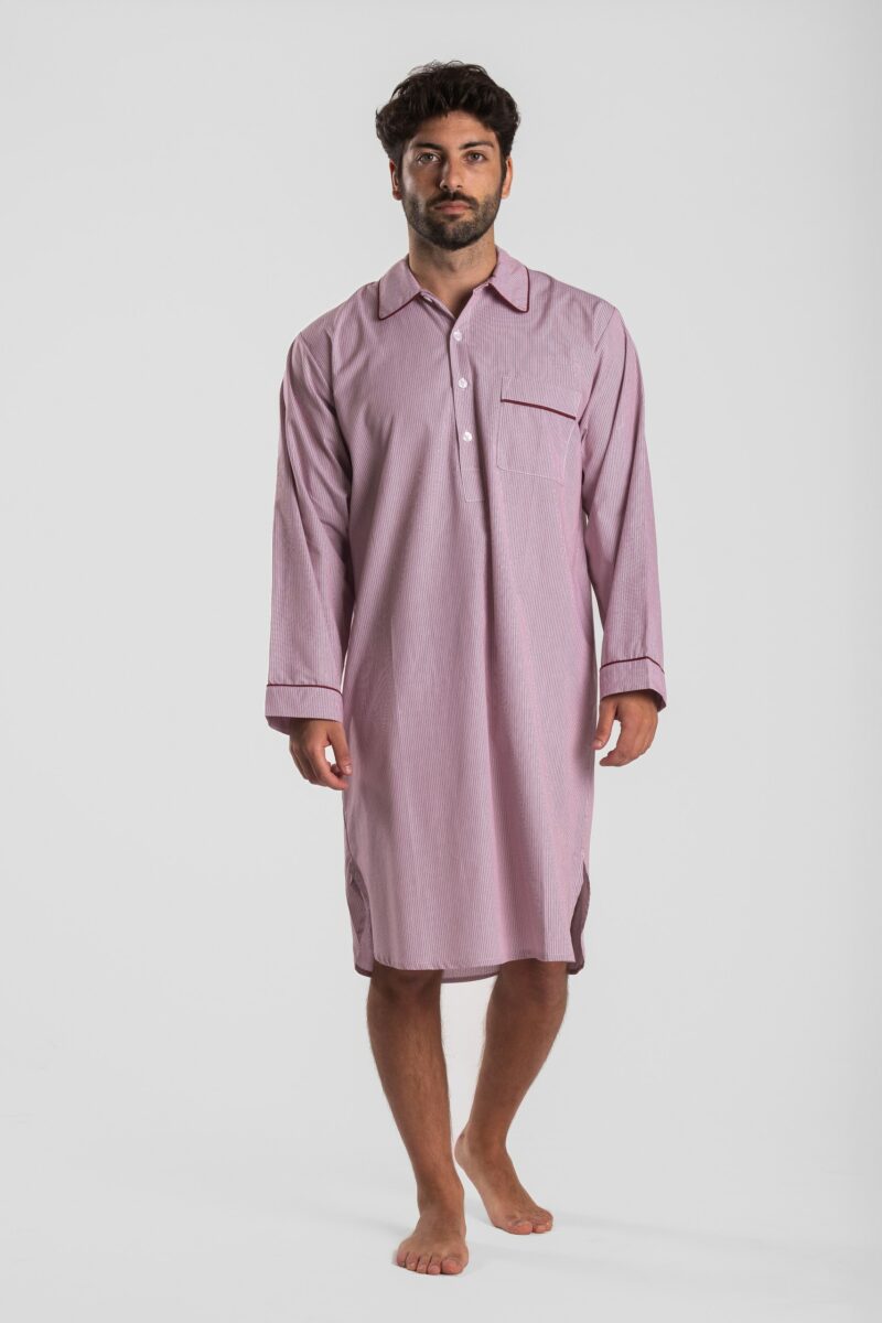 Chemise de nuit homme rayé rouge en popeline de coton  - Motif Saleccia