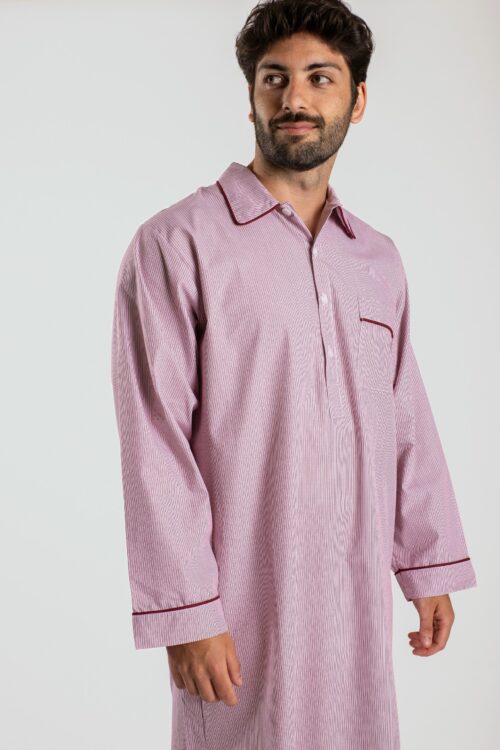 Chemise de nuit homme rayé rouge en popeline de coton  - Motif Saleccia