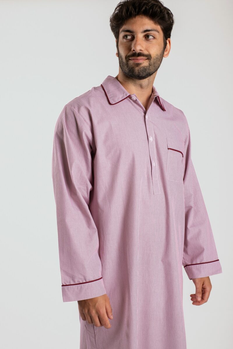 Chemise de nuit homme rayé rouge en popeline de coton  - Motif Saleccia