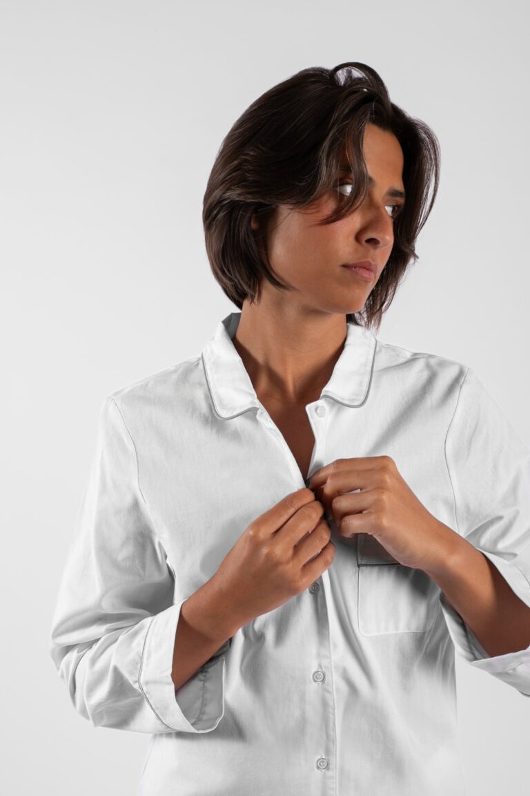 Pyjamas longs femme - Oxford blanc