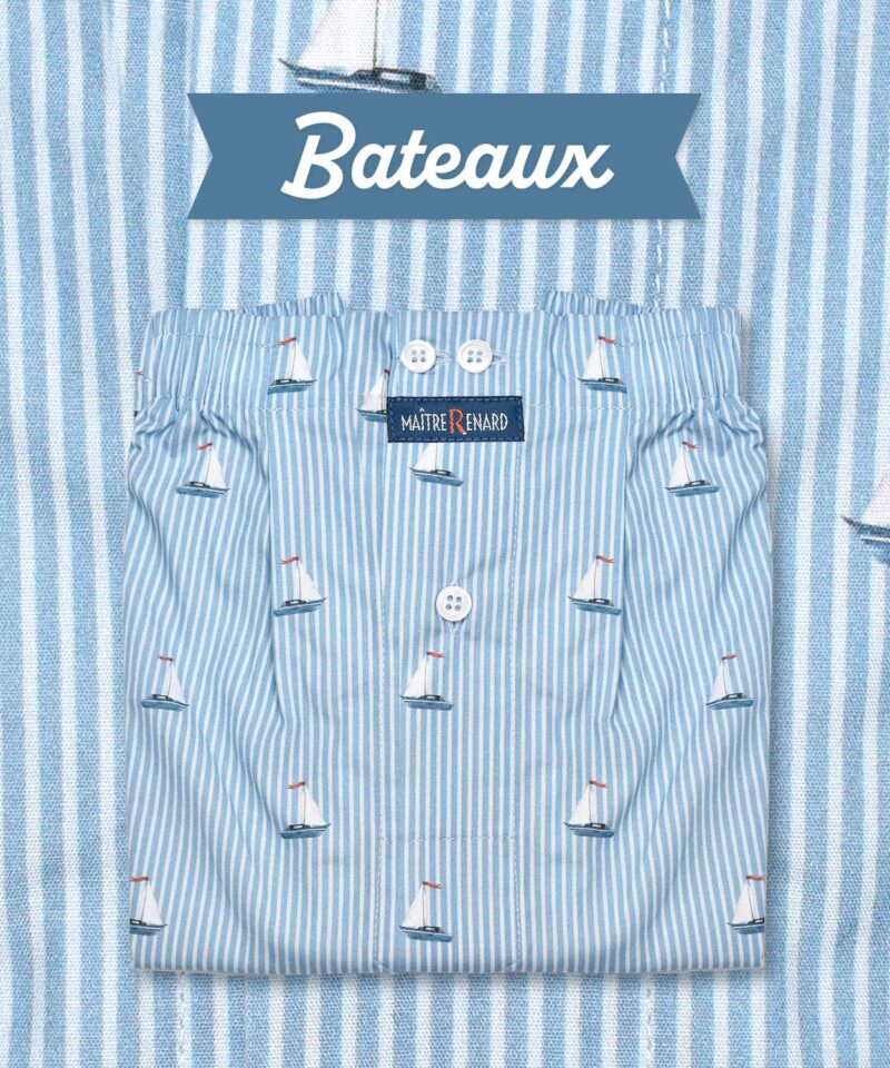 caleçon homme classique coupe française coton fabriqué au portugal rmotif bateaux voiliers rayures bleu