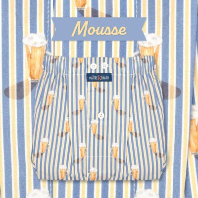 caleçon homme classique coupe française rayure bleu jaune motif bière pinte demi