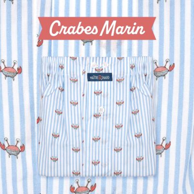caleçon homme classique coupe française coton fabriqué au Portugal, motif crabes portant une marinière