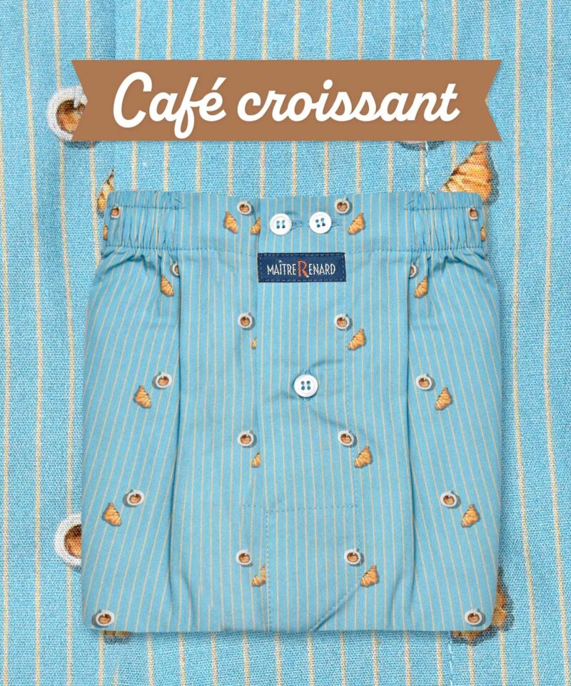 caleçon homme classique coupe française coton fabriqué au portugal motif café croissant petit déjeuner