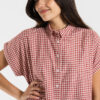 Haut pyjama femme pilou à carreaux rouges