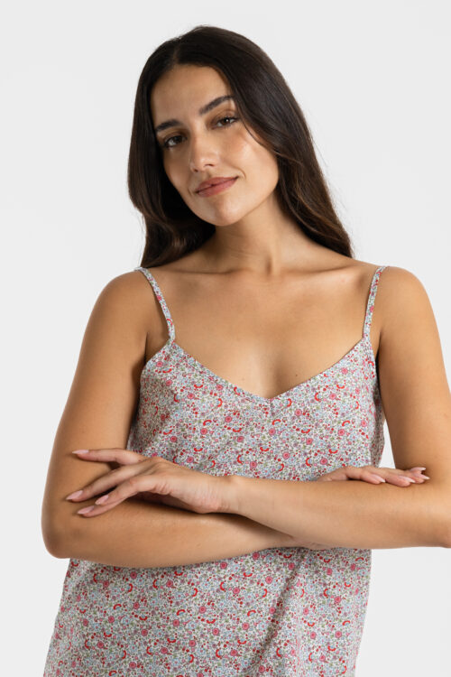 nuisette fines bretelles en coton motif liberty rose