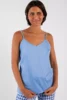 Caraco femme bretelles satin de coton uni bleu ciel fabrique au portugal