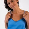 Caraco femme bretelles satin de coton uni bleu klein fabrique au portugal