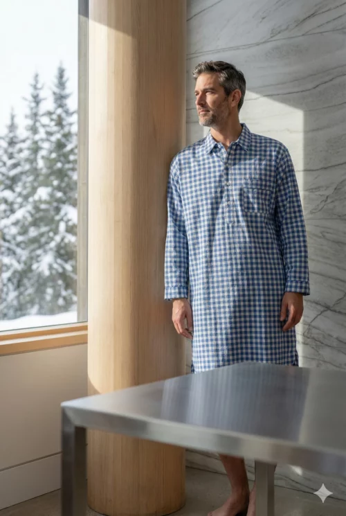 Chemise de nuit homme "Carreaux bleu"