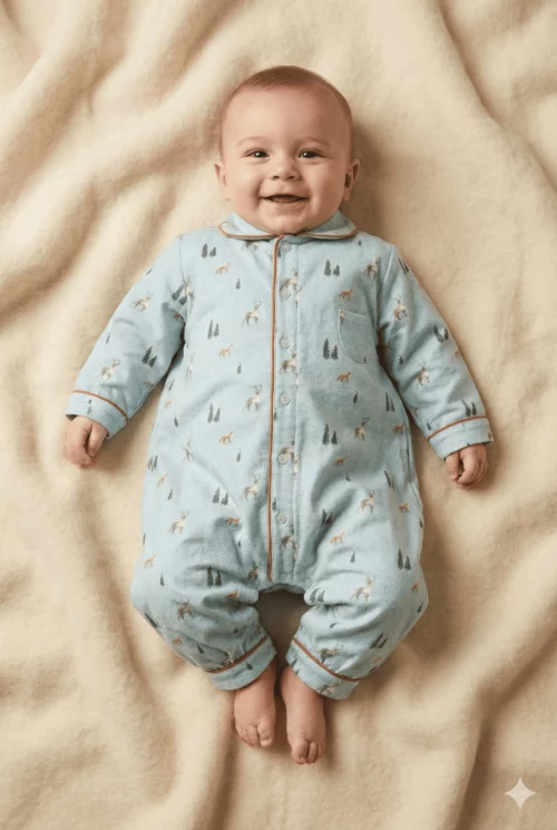 pyjama combinaison bébé pilou flanelle motif noel renard élan