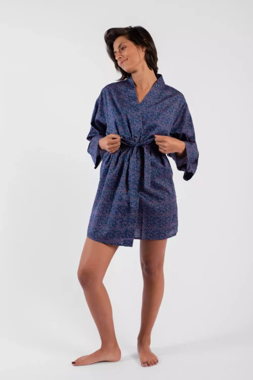 Déshabillé Kimono "Tulipes" en satin de coton