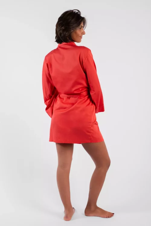 Déshabillé Kimono "Rouge uni" en satin de coton