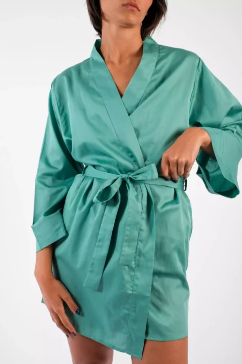 Déshabillé Kimono "Vert uni" en satin de coton