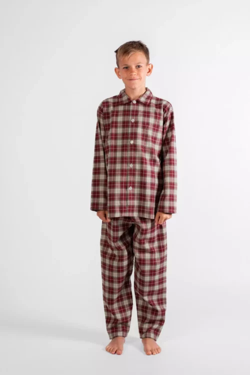 Pyjama enfant pilou ecossais carreaux rouge verbier
