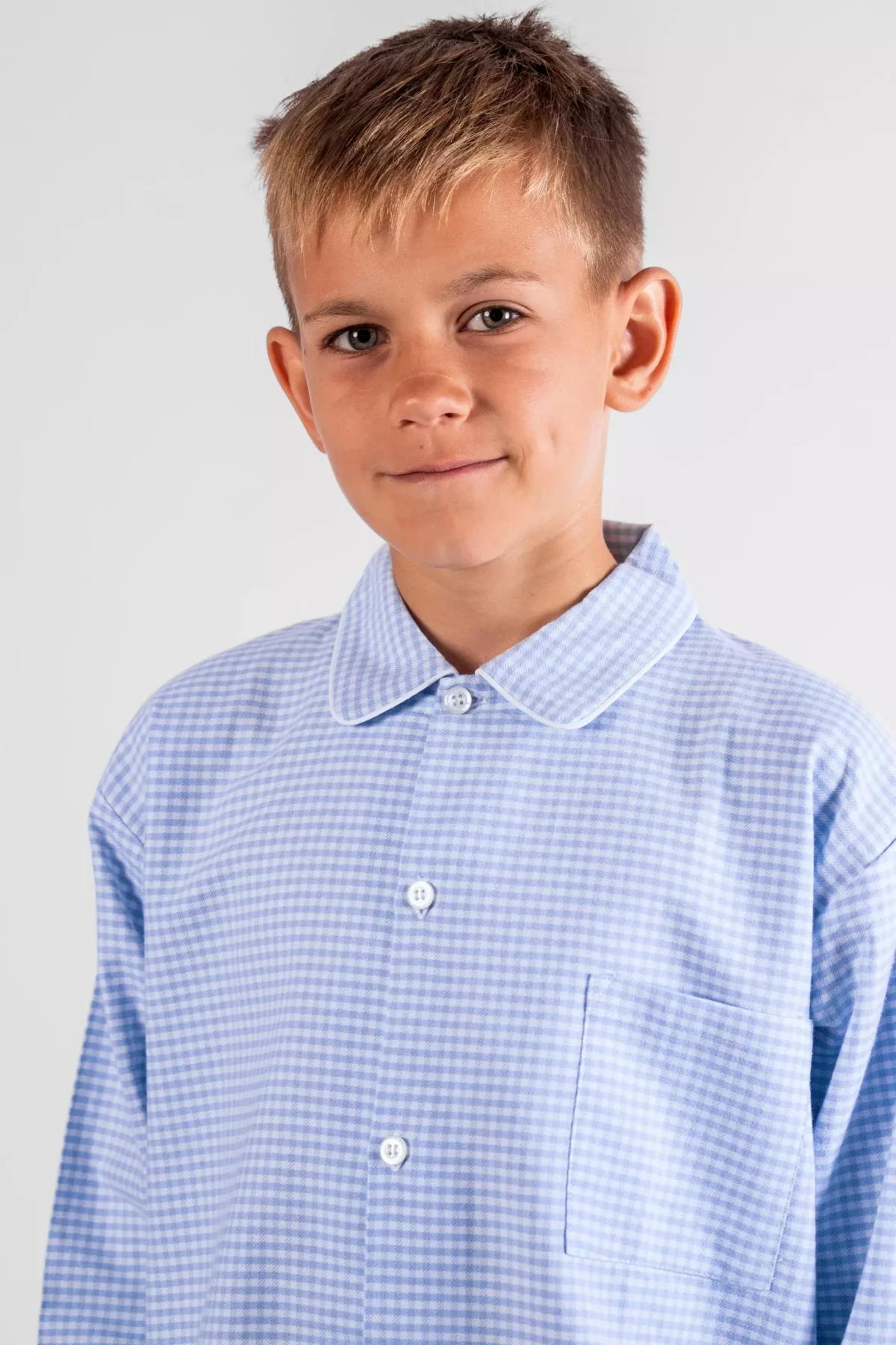Pyjama long garçon - Vichy bleu