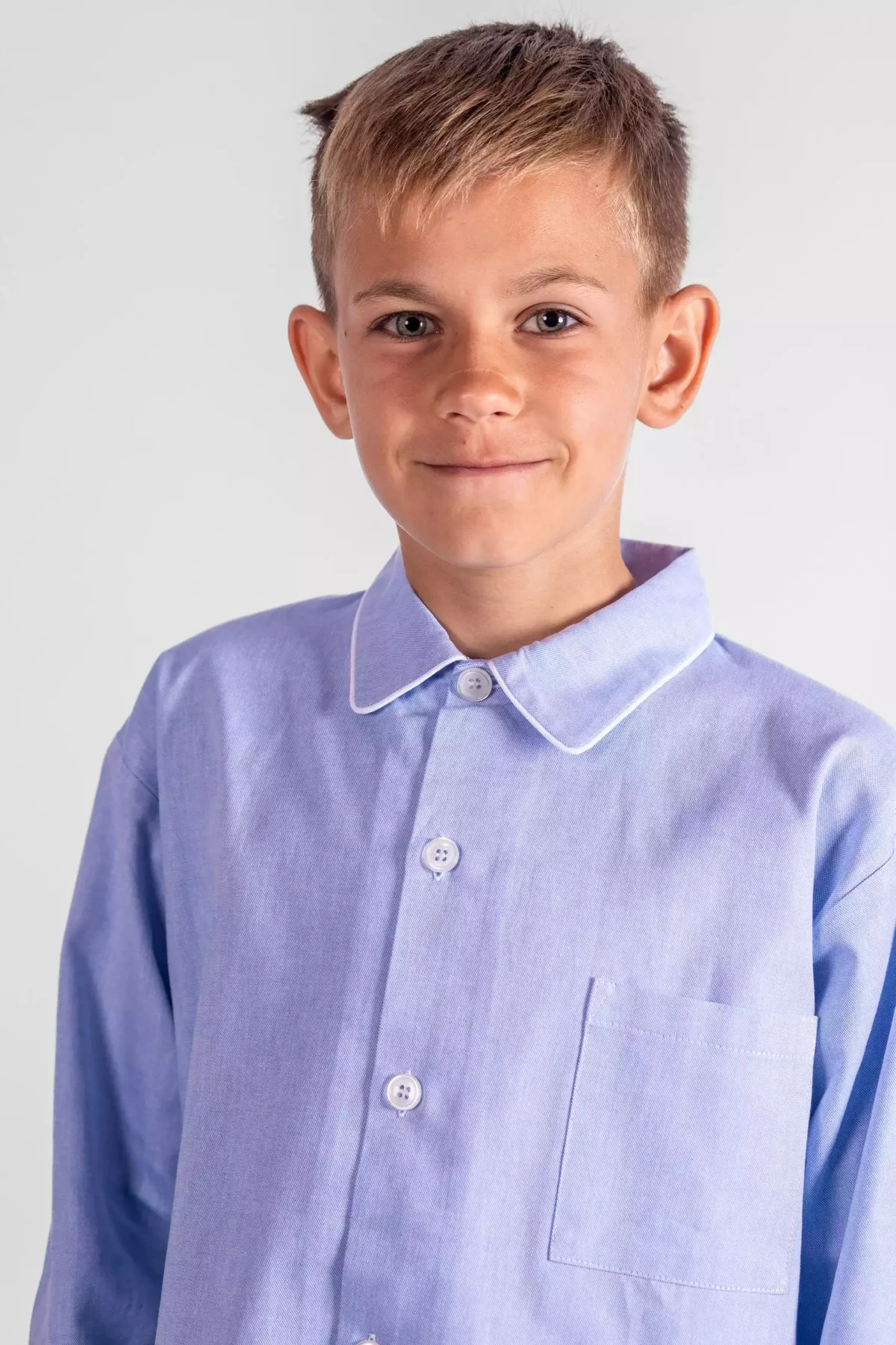 Pyjama long garçon - Oxford bleu