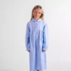 Chemise de nuit manches longues fille – Vichy bleu en pilou flanelle
