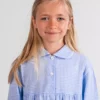 Chemise de nuit manches longues fille – Vichy bleu en pilou flanelle