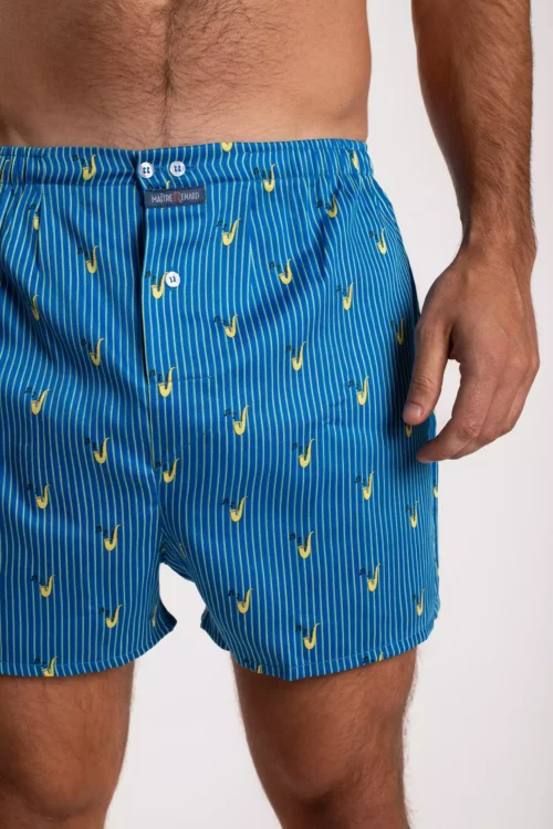 caleçon saxophone bleu et jaune maitre renard