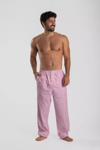 Pantalon de pyjama homme en popeline de coton rayure rouge santorin