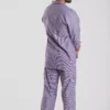 Pyjama homme deux pièces en pilou flanelle de coton rayure gris et rouge chaud et doux pour hiver motif la plagne.
