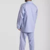 Pyjama homme long deux pièces en oxford de coton uni bleu classique