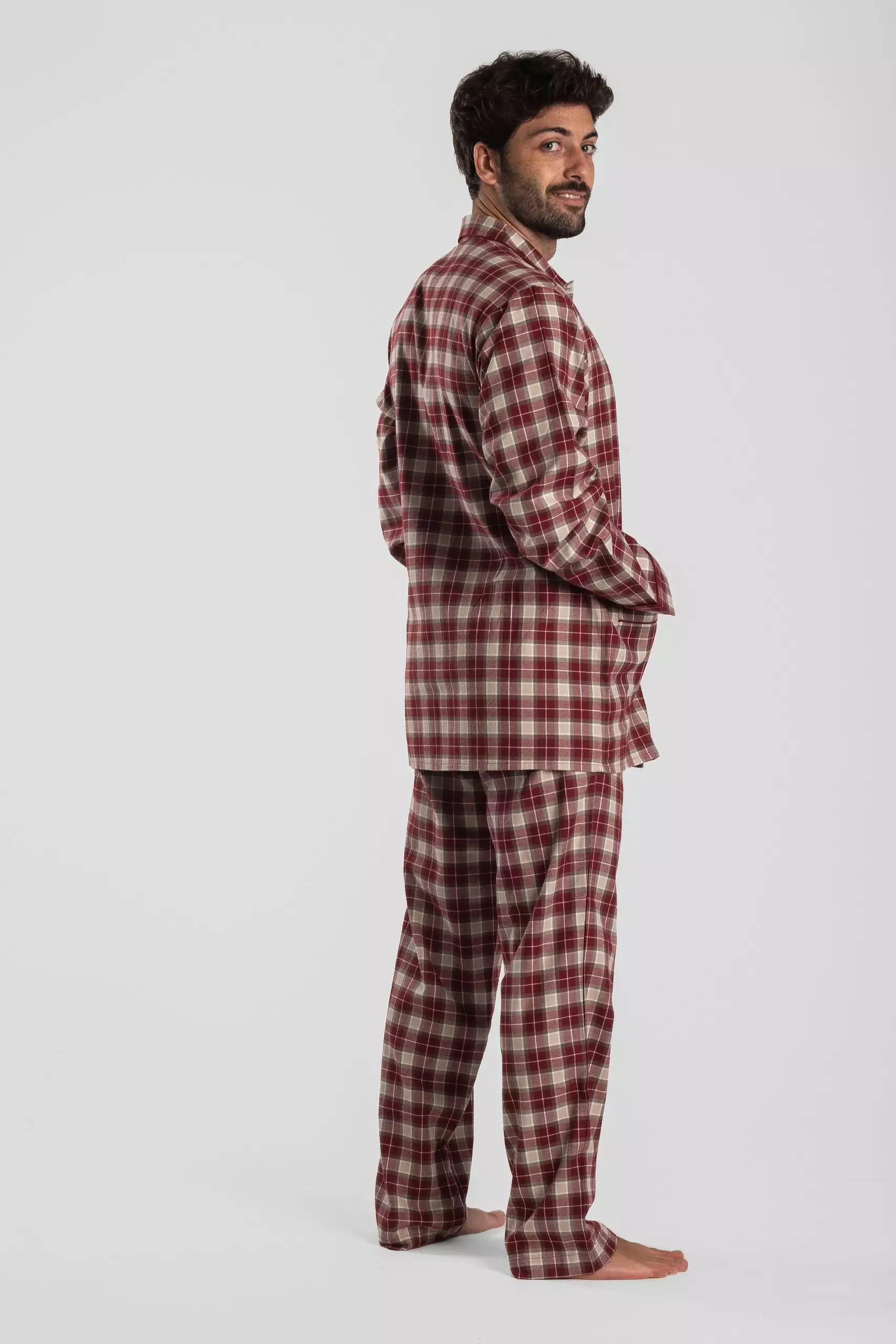 Pyjama Long Homme En Coton - Motif Tartan Bleu Et Vert - Haut à Manches Longues Avec Poche + Pantalon Taille élastique