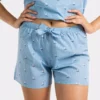 short femme avec noeud motif bateaux en popeline de coton