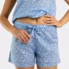 Short femme avec noeud motif liberty bleu fleur en voile de coton