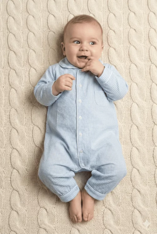Offrez à votre tout-petit un confort absolu avec ce pyjama combi bébé en flanelle douce, orné d’un élégant motif Vichy bleu. Conçu pour garder bébé bien au chaud, ce pyjama allie tissu respirant, douceur extrême et praticité au quotidien. Sa coupe intégrale assure une liberté de mouvement optimale, tandis que les pressions faciles facilitent l’habillage et le change, même la nuit. Idéal pour l’hiver ou les soirées fraîches, ce pyjama en flanelle est parfait pour garantir un sommeil calme et douillet. Son style classique à carreaux Vichy apporte une touche rétro et tendance, idéale pour un look irrésistiblement mignon.