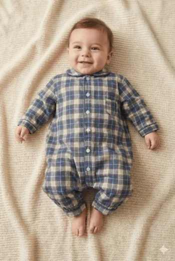 pyjama bébé en coton combinaison pression carreaux bleu les arcs hiver pilou