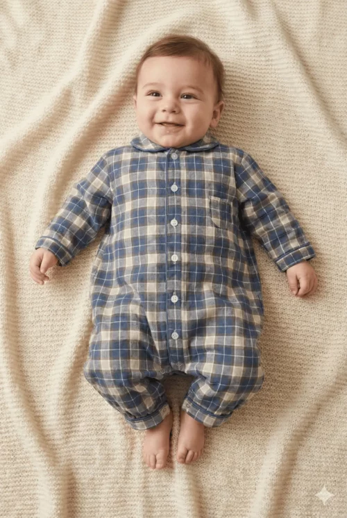 pyjama bébé en coton combinaison pression carreaux bleu les arcs hiver pilou