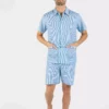 Pyjama court homme en popeline de coton – Confort et légèreté avec un bermuda et une chemise à motifs bateaux, parfait pour l'été.