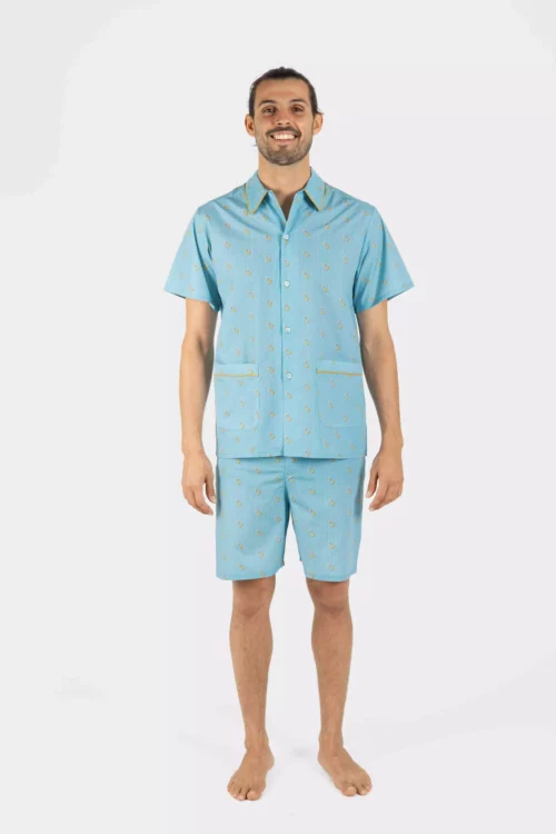 Pyjama-court-bermuda-chemise-café-croissant