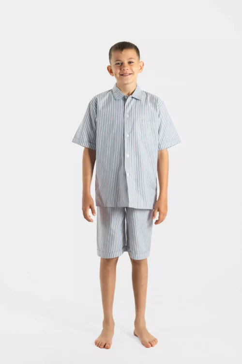 Pyjama enfant court en coton raye vert rouge porto cervo
