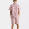 Pyjama enfant court en coton rayure rouge motif voiture porsche.