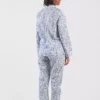 Pyjama femme chemise boutonnée et pantalon motif Pagode japonaise bleu.