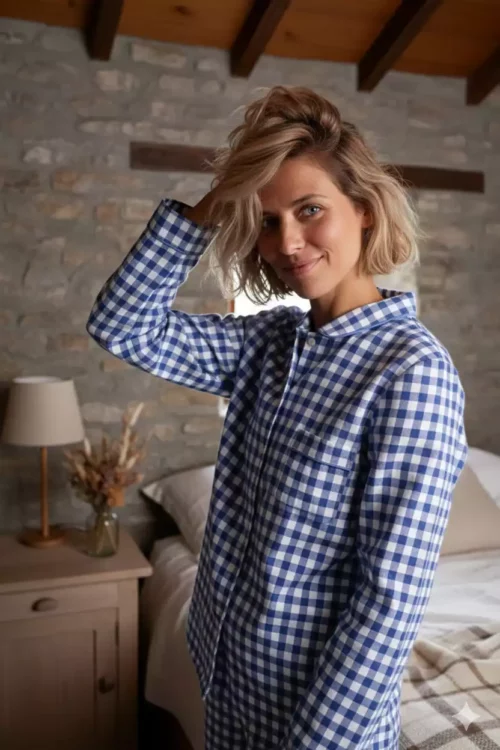 Pyjamas longs femme Carreaux bleu