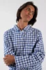 Pyjama long carreaux bleu flanelle coton