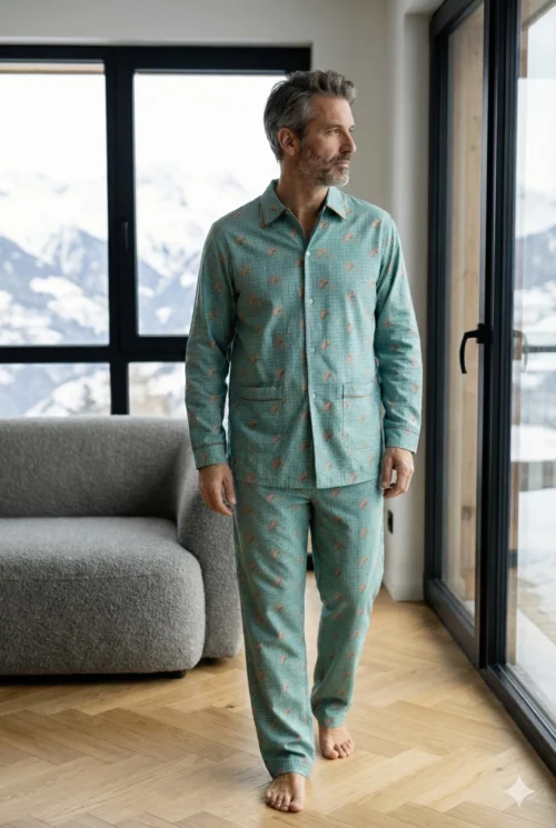 Pyjama long homme flanelle ours brun chamalows flanelle de coton fabrique au portugal