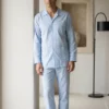 Pyjama long homme vichy bleu flanelle de coton fabrique au portugal