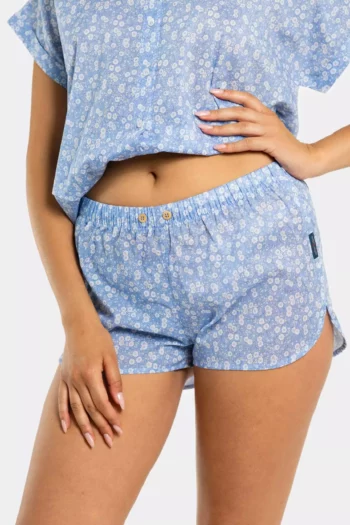 Short femme en voile de coton liberty bleu fleurs