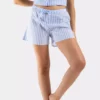 Short pyjama noeud femme raye bleu blanc en voile de coton