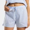 Short pyjama noeud femme raye bleu blanc en voile de coton