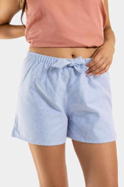 Short pyjama noeud femme raye hiver pilou flanelle doux et chaud