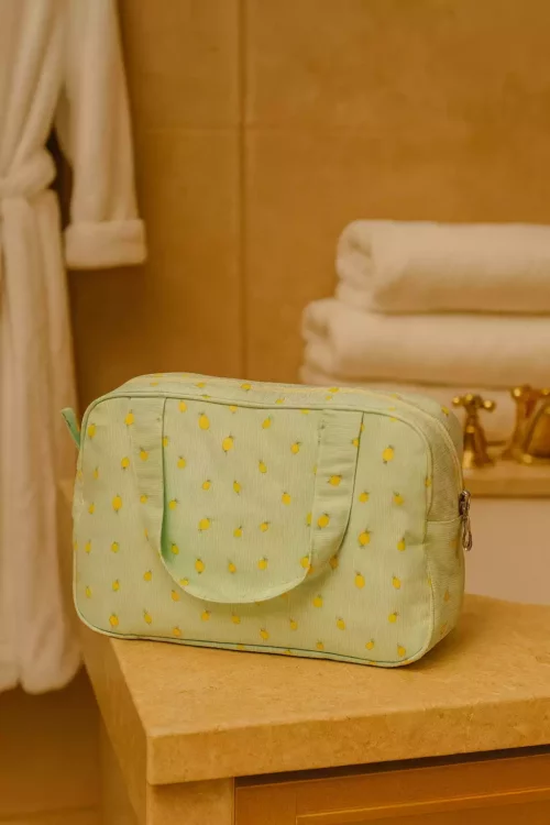 Vanity valisette trousse de toilette en coton enduit citron