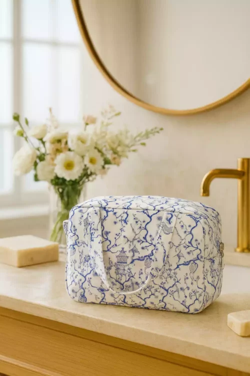 Vanity valisette trousse de toilette en coton enduit pagodes japon