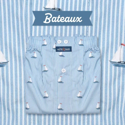 caleçon homme classique coupe française coton fabriqué au portugal rmotif bateaux voiliers rayures bleu