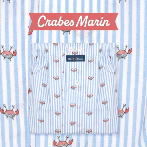 caleçon homme classique coupe française coton fabriqué au Portugal, motif crabes portant une marinière