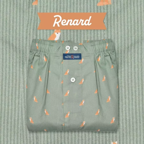 caleçon homme classique coupe française coton fabriqué au portugal rayé vert motif renard